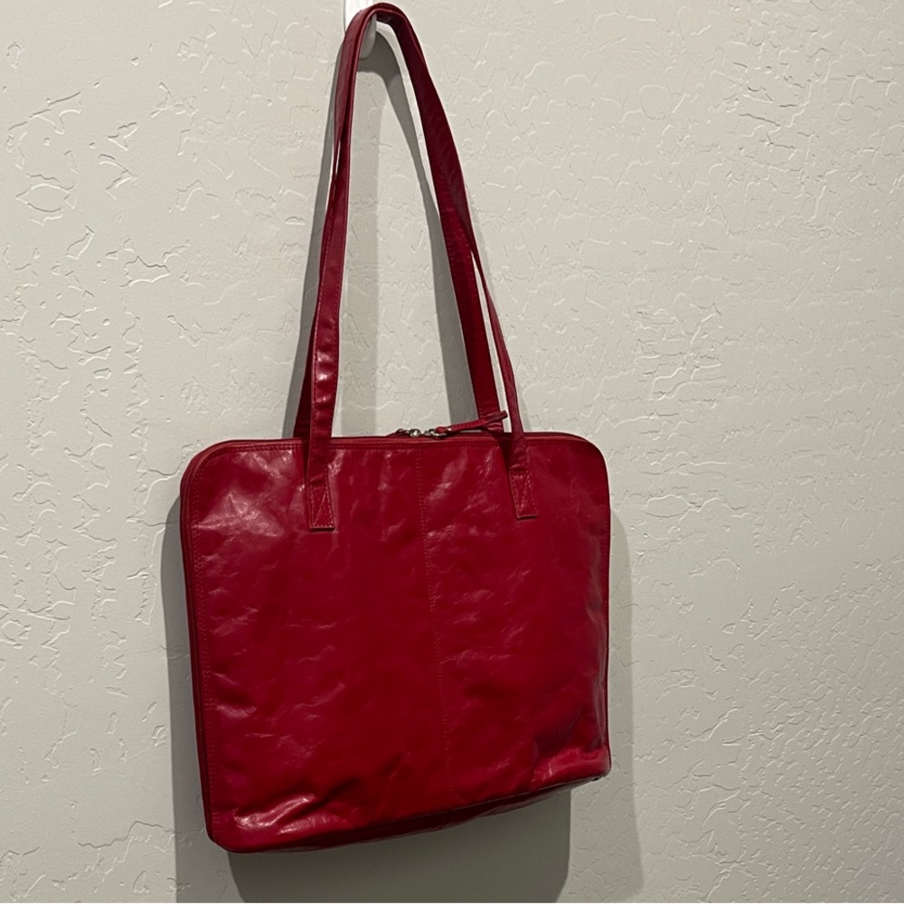 ILatico Red Leather Shopper Tote Bagss 16 x 12 - Picture 3 of 7